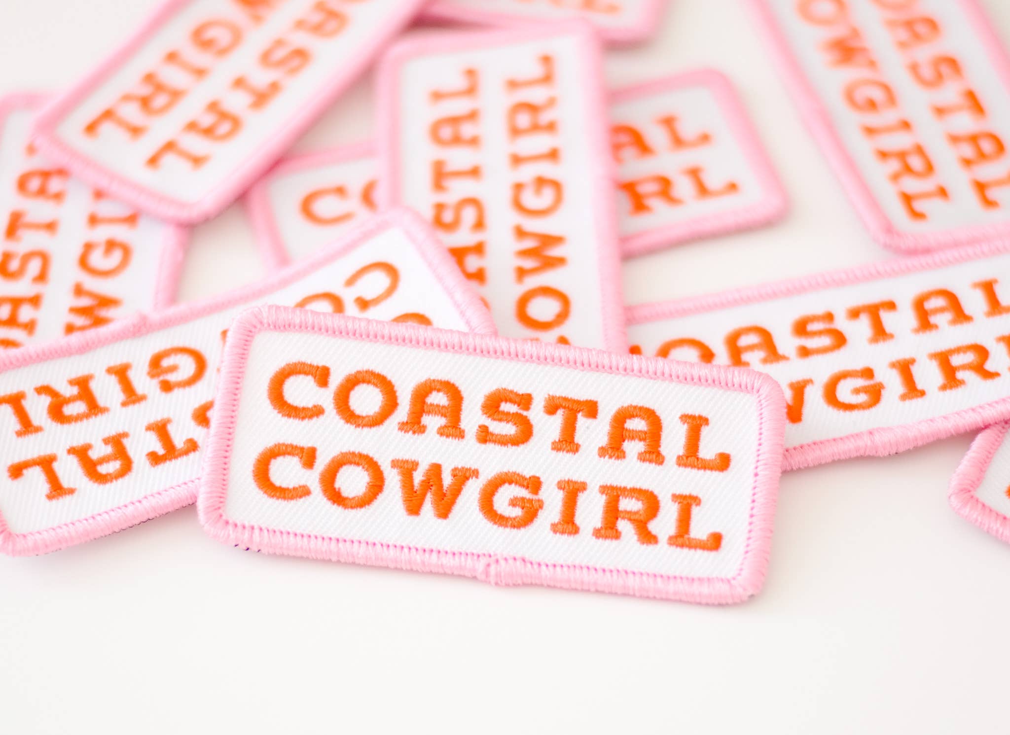 Coastal Cowgirl Embroidered Iron on Patch (Pink+Orange)