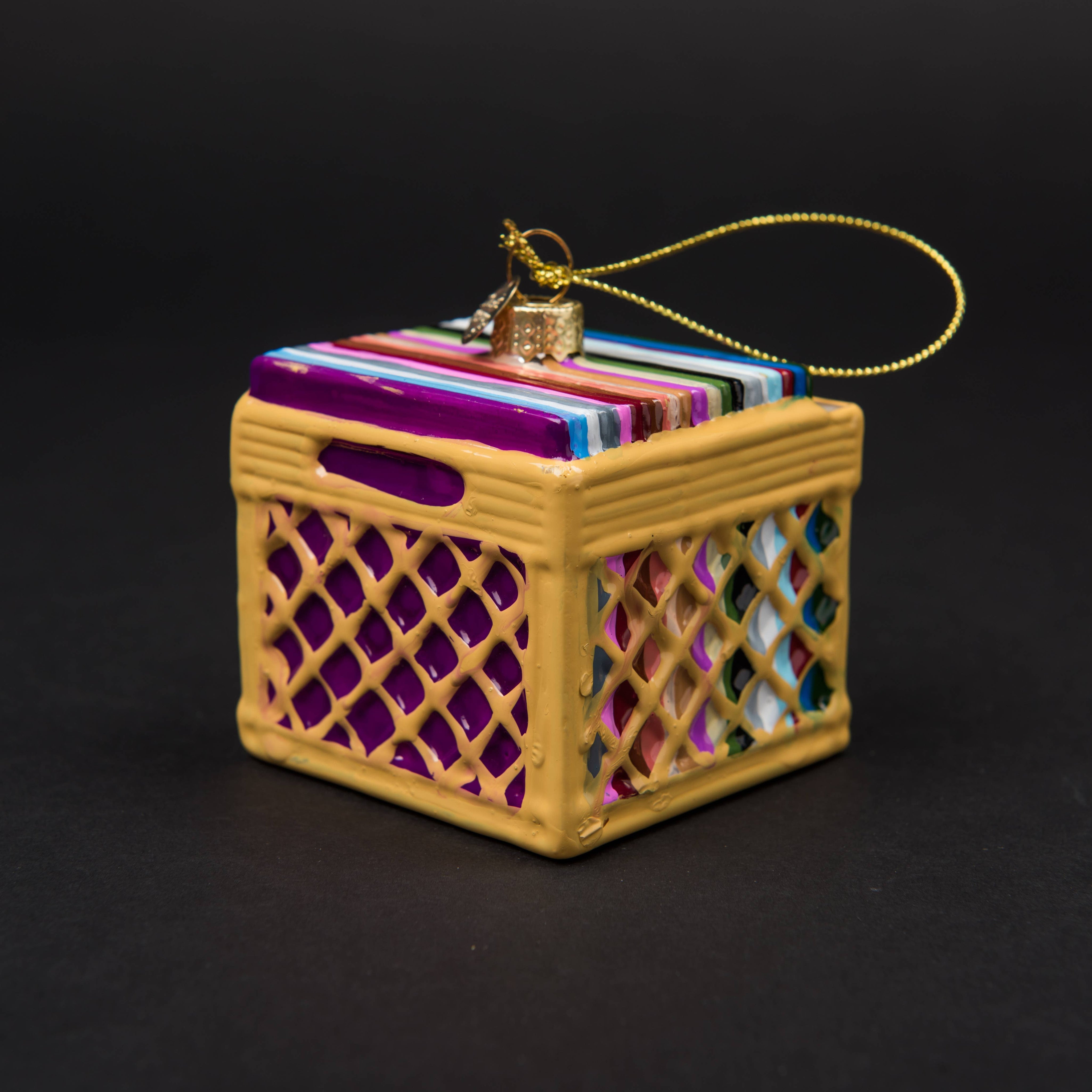 Record Crate Holiday Glass Ornament