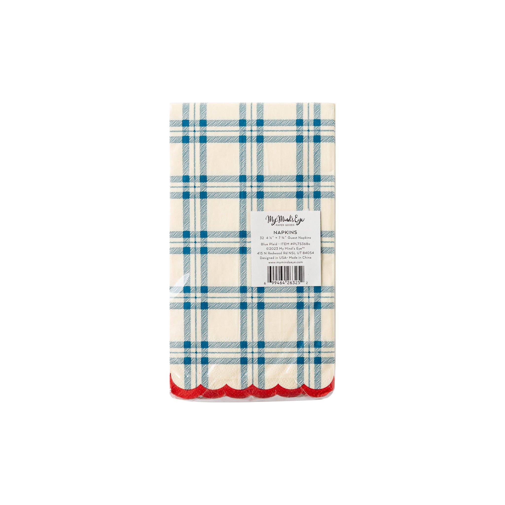 Blue Scallop Plaid Paper Dinner Napkins - 24 napkins