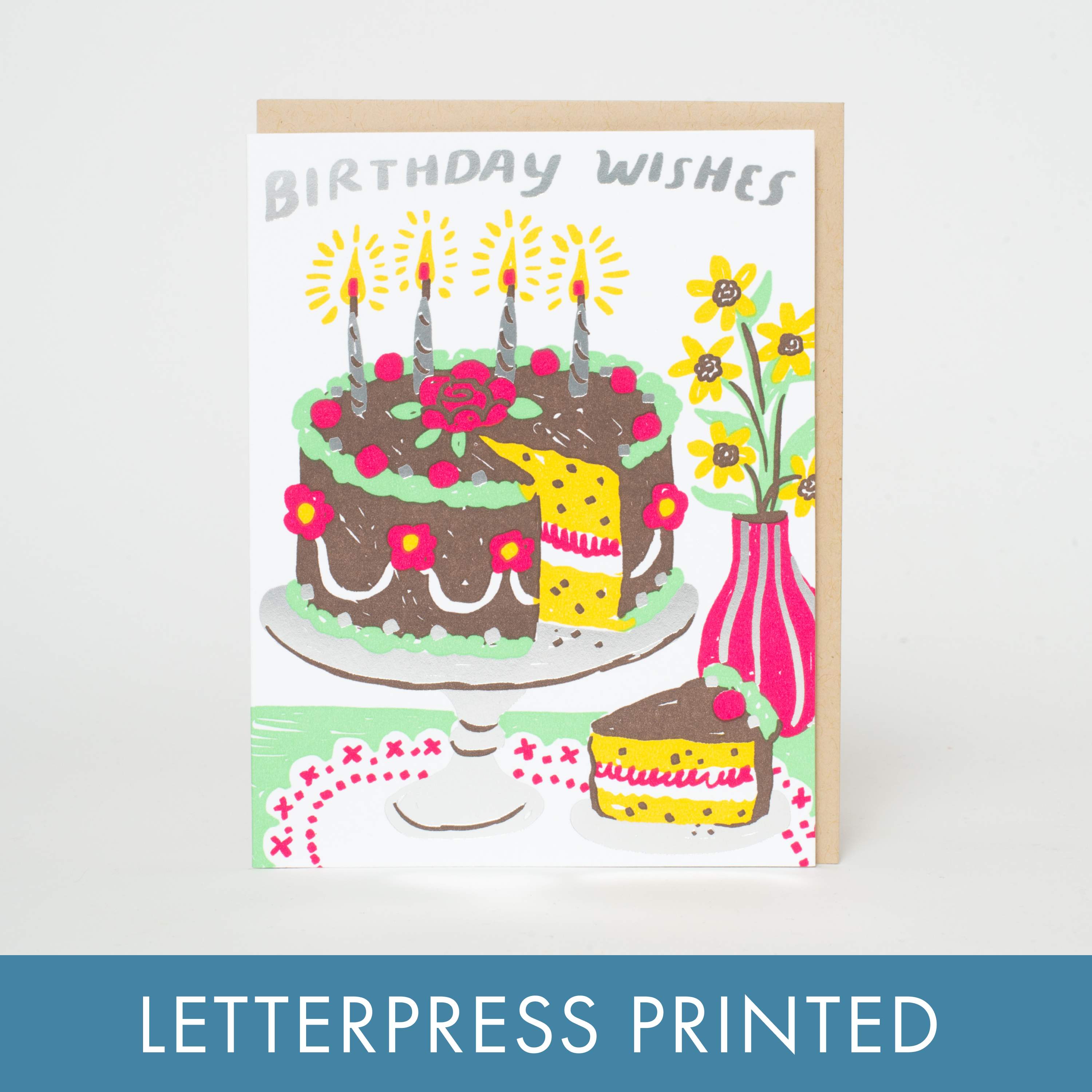 Birthday Cake Wishes Letterpress Greeting Card by Phoebe Wahl