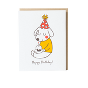 Birthday Hat Dog Letterpress Greeting Card by Fugu Fugu