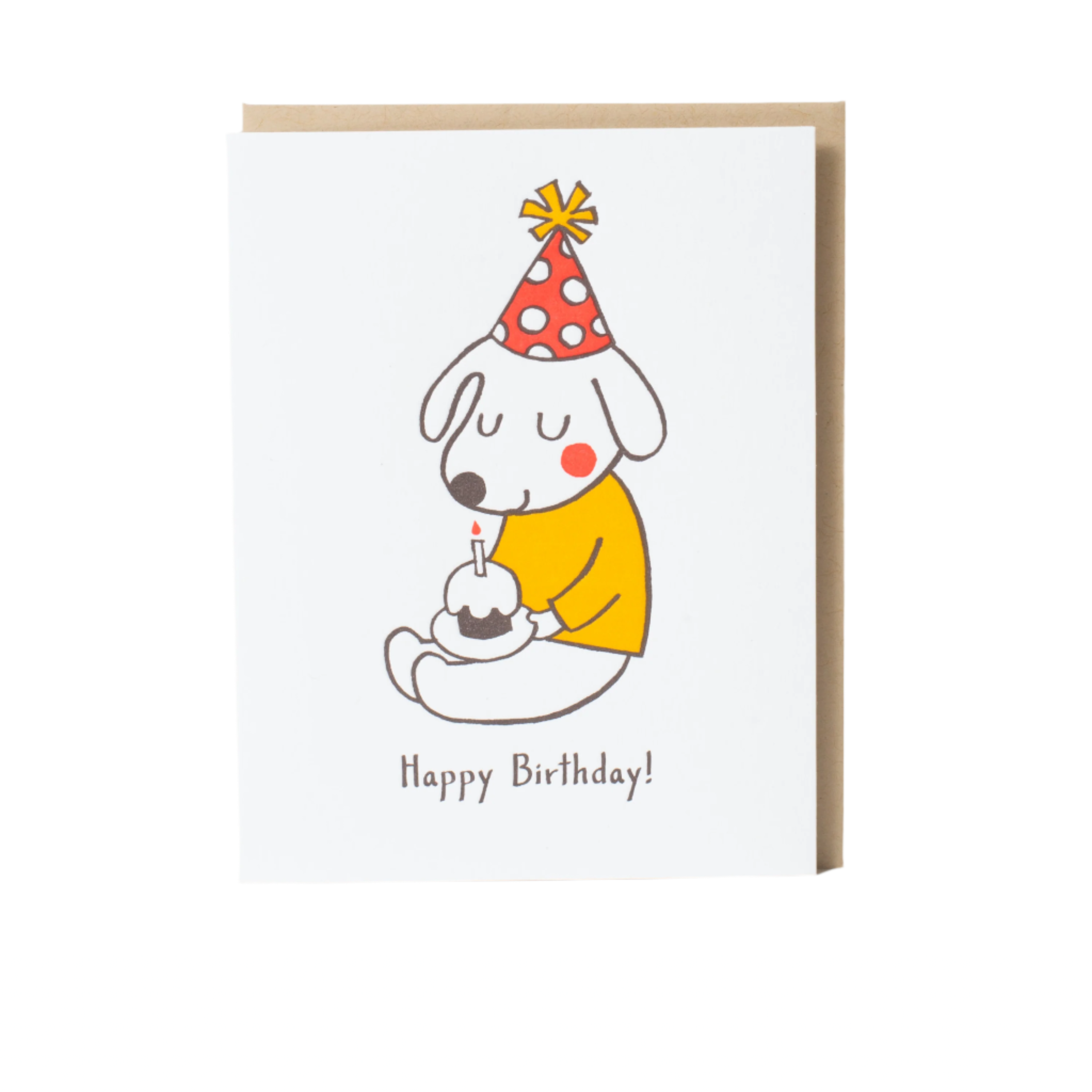 Birthday Hat Dog Letterpress Greeting Card by Fugu Fugu