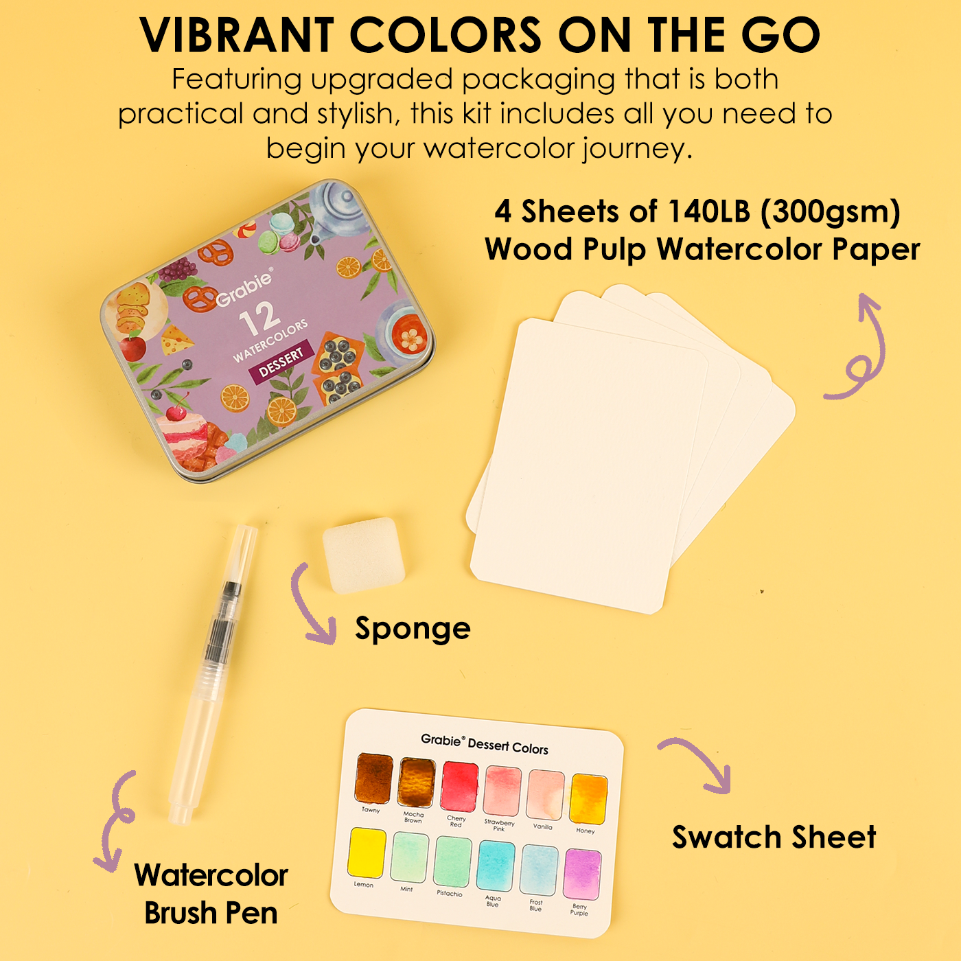 Dessert Colors | Watercolor, Pocket Set Of 12 With Brush