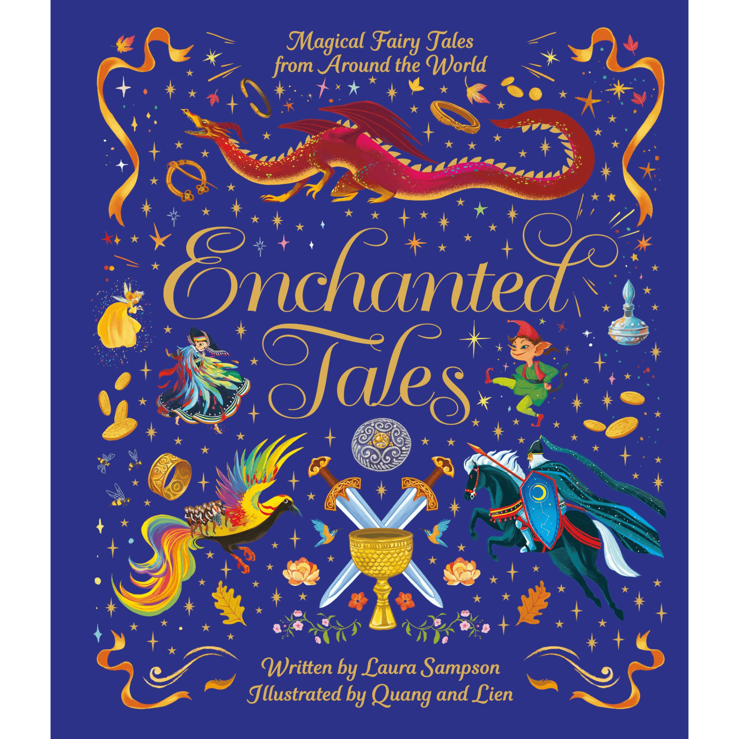 Book cover of 'Enchanted Tales' with fantasy elements on a blue background