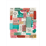 Art Print of a Collection of various colorful erasers arranged in a pattern on a white background