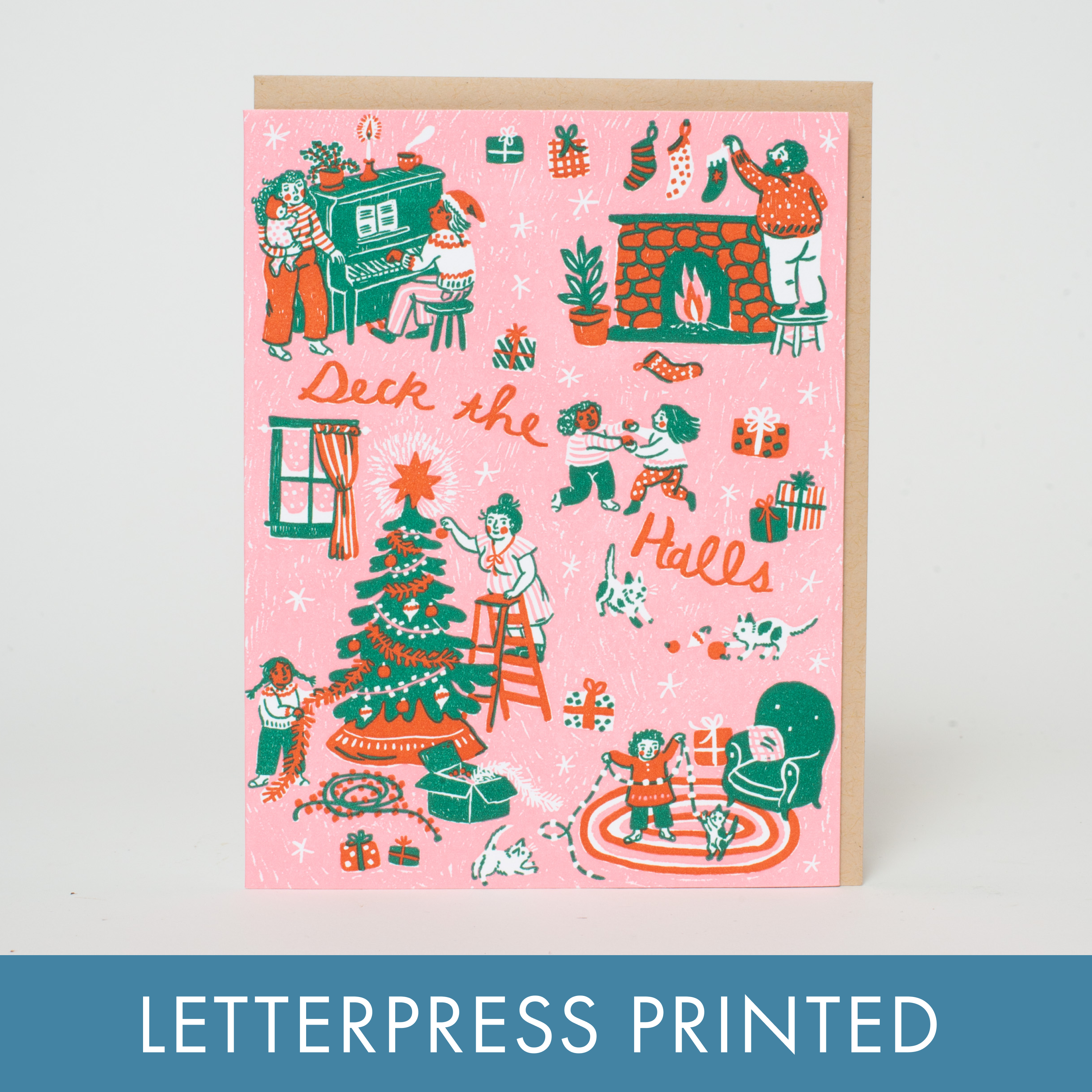 Deck The Halls Christmas Letterpress Greeting Card