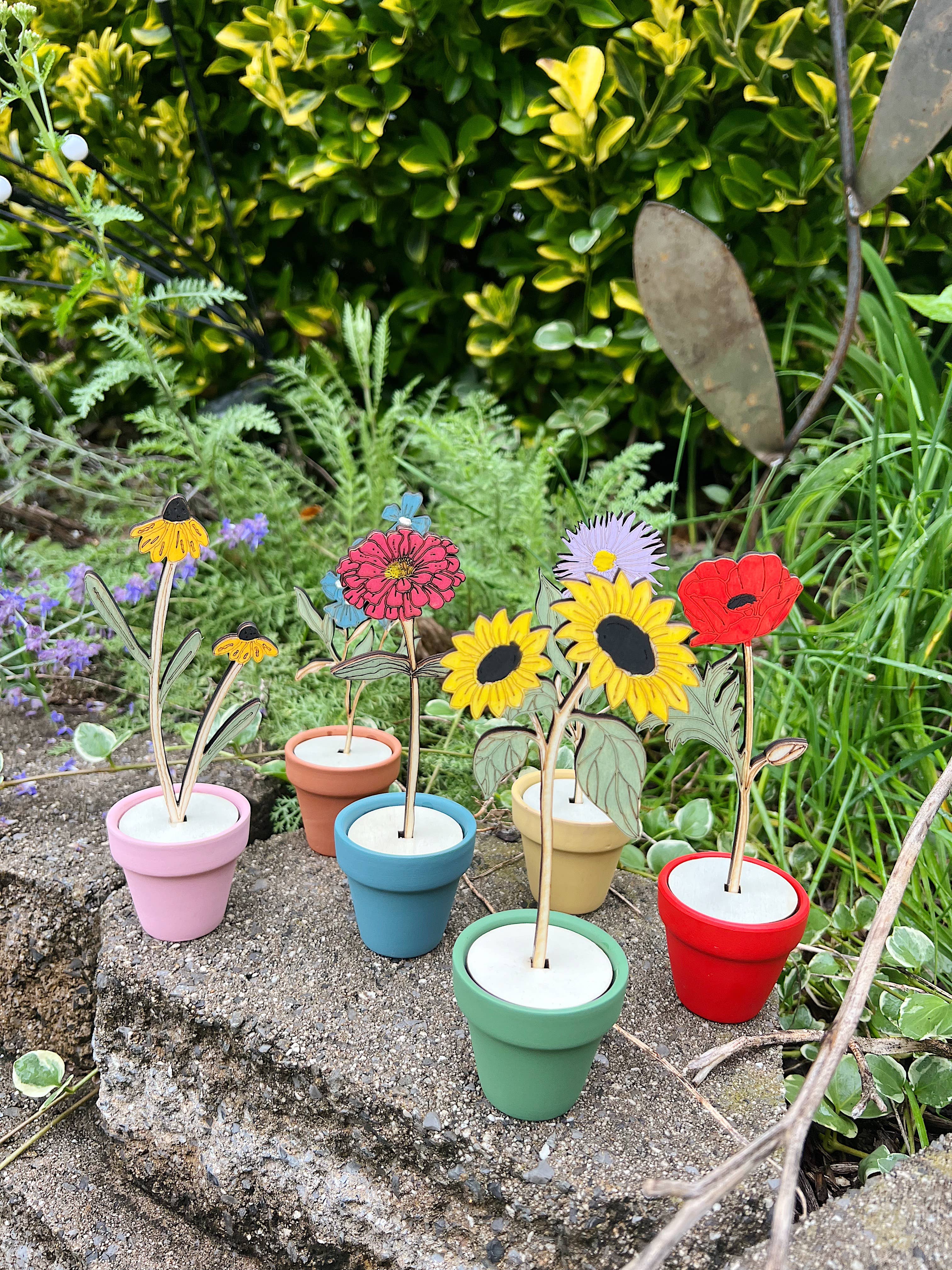 Hand Painted Wooden Flower- Zinnia