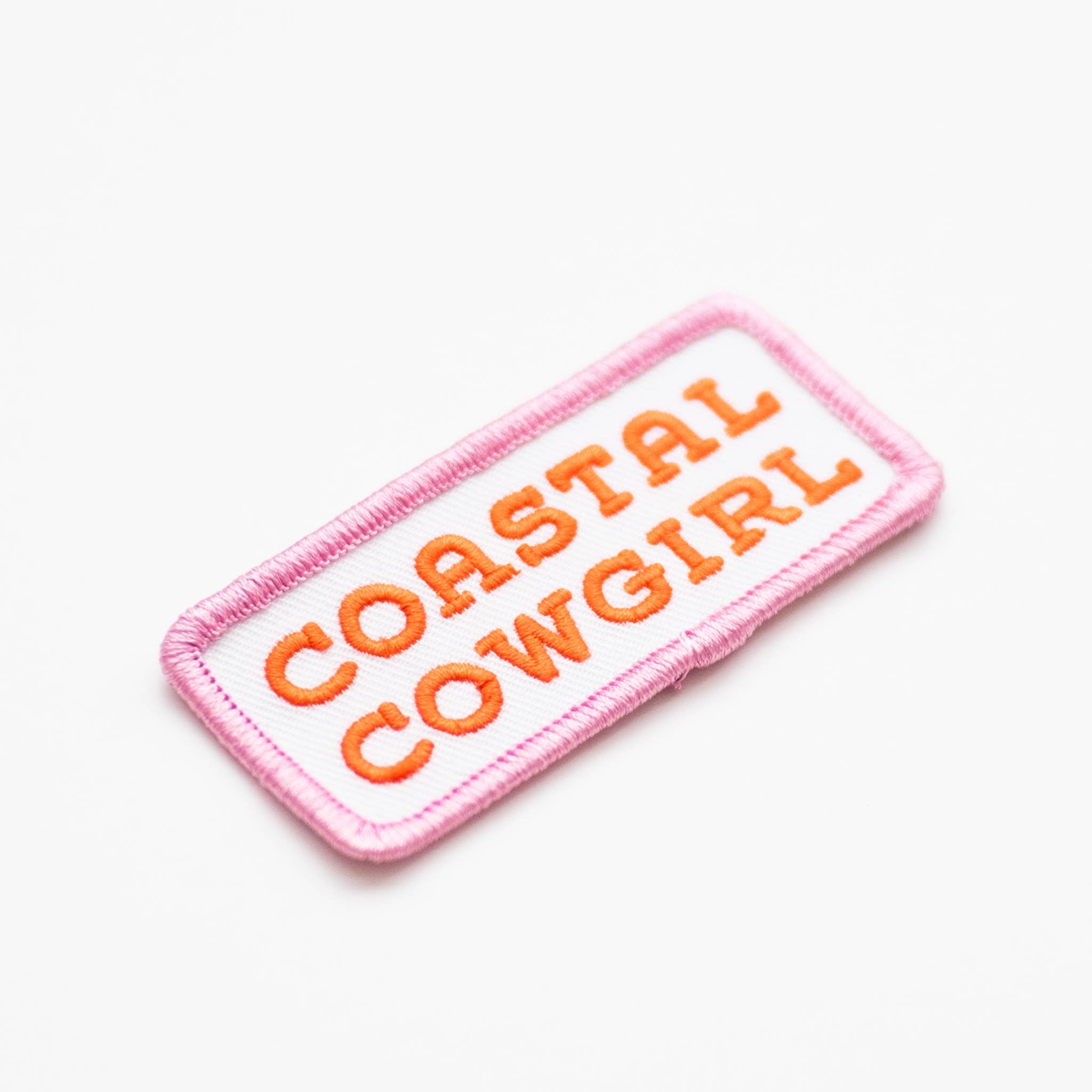 Coastal Cowgirl Embroidered Iron on Patch (Pink+Orange)