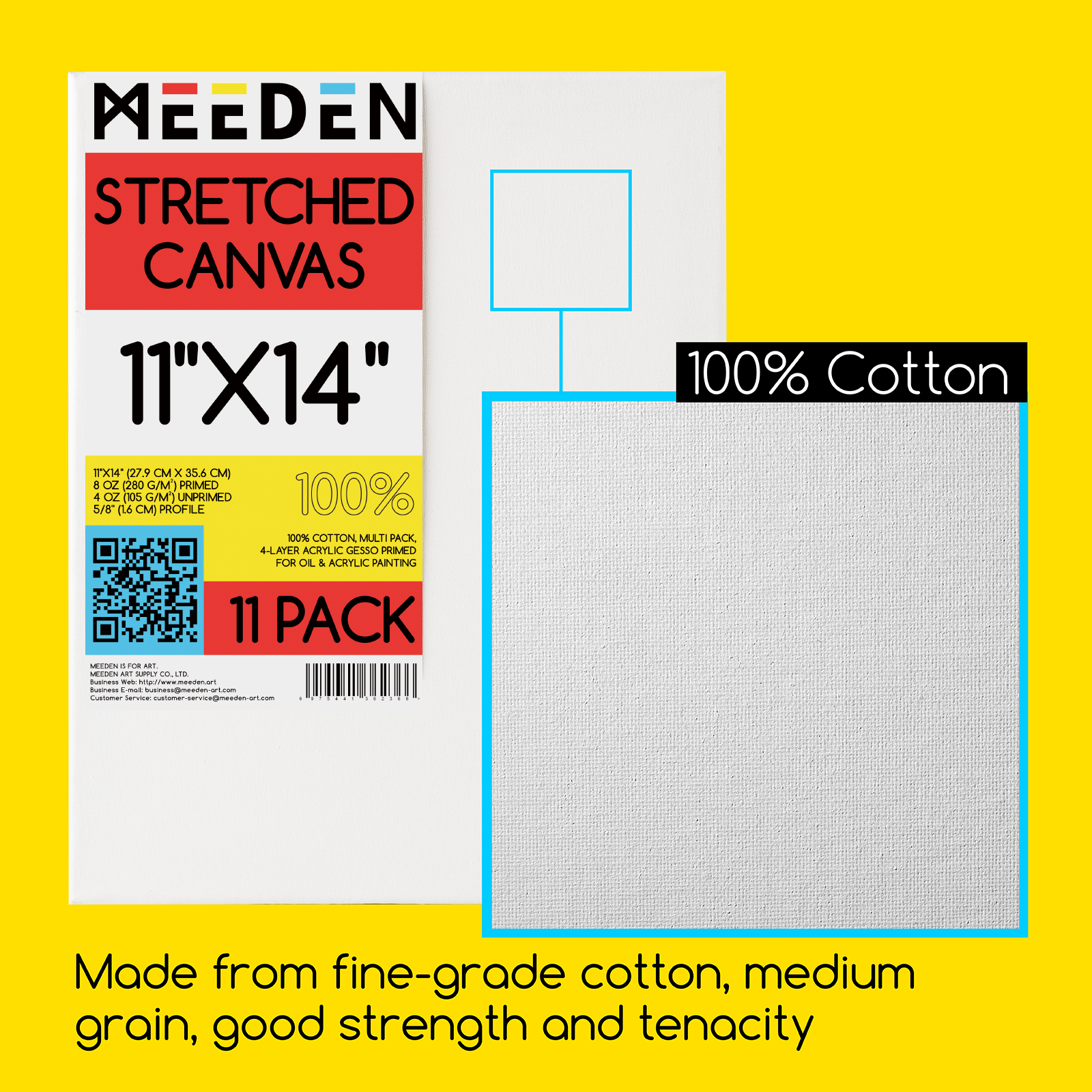 MEEDEN 100% Cotton Stretched Canvas, 11 x 14 In, 11 Packs