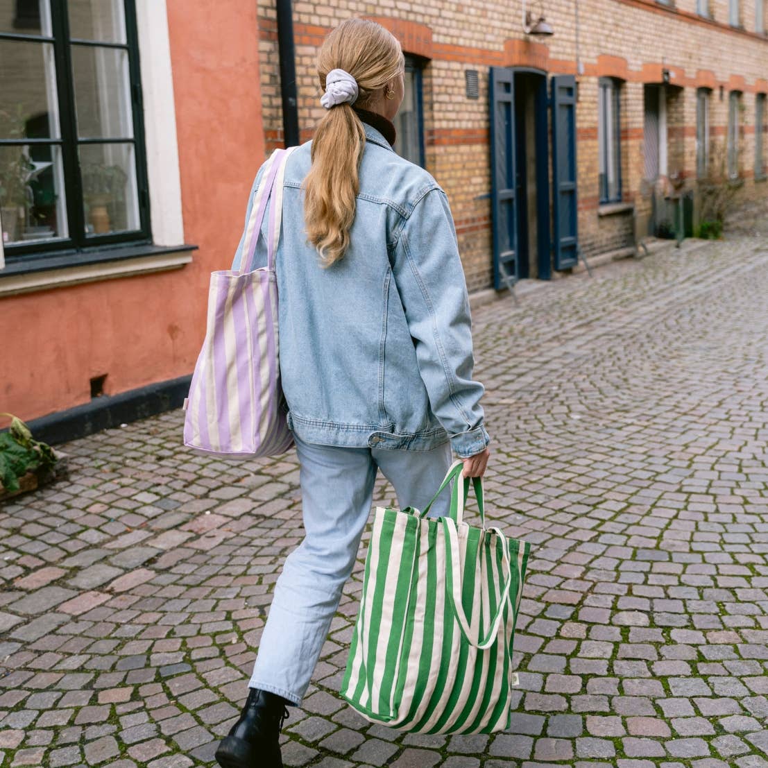 Organic Striped Tote Bag - Blue Stripes or Green Stripes