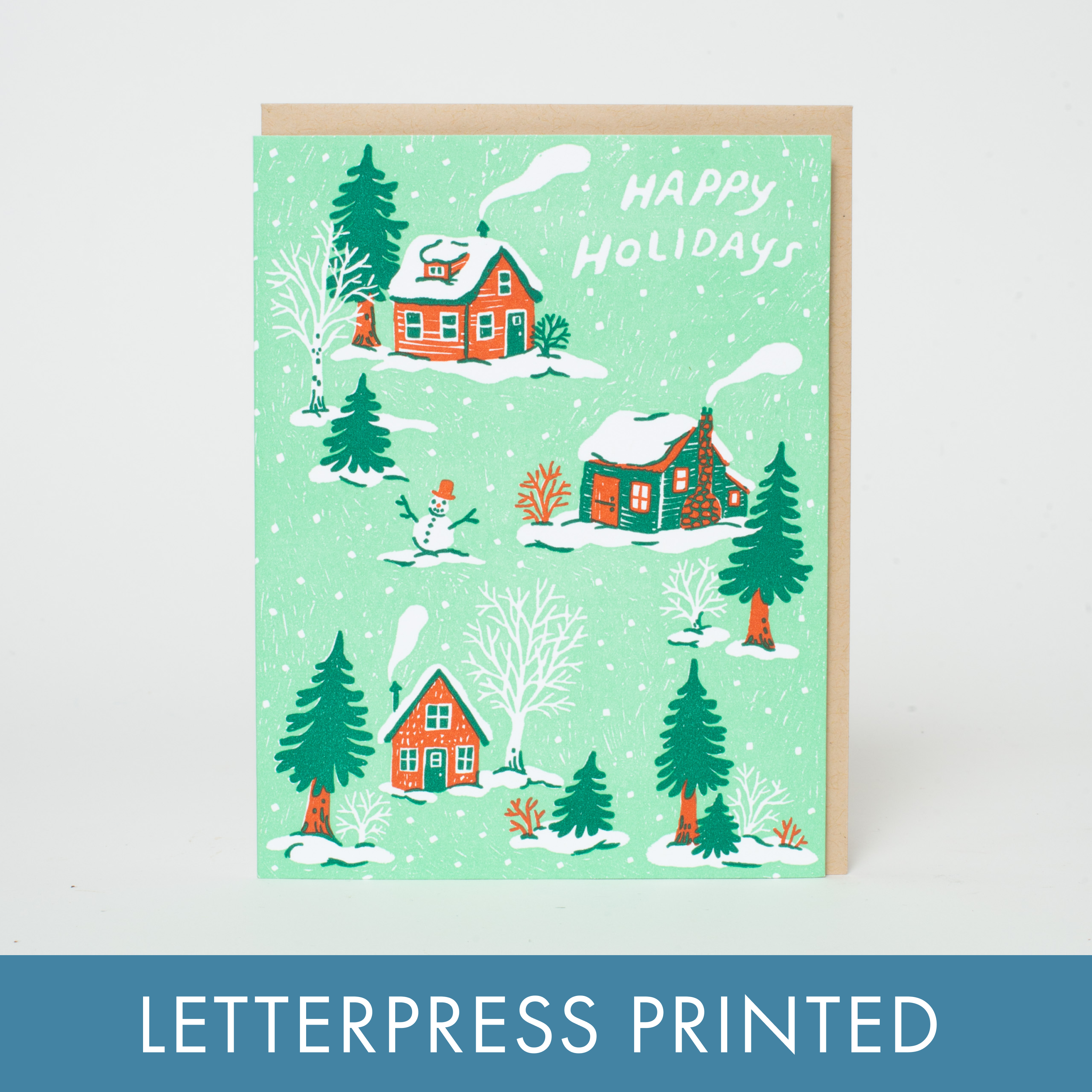 Christmas Cottages Letterpress Greeting Card