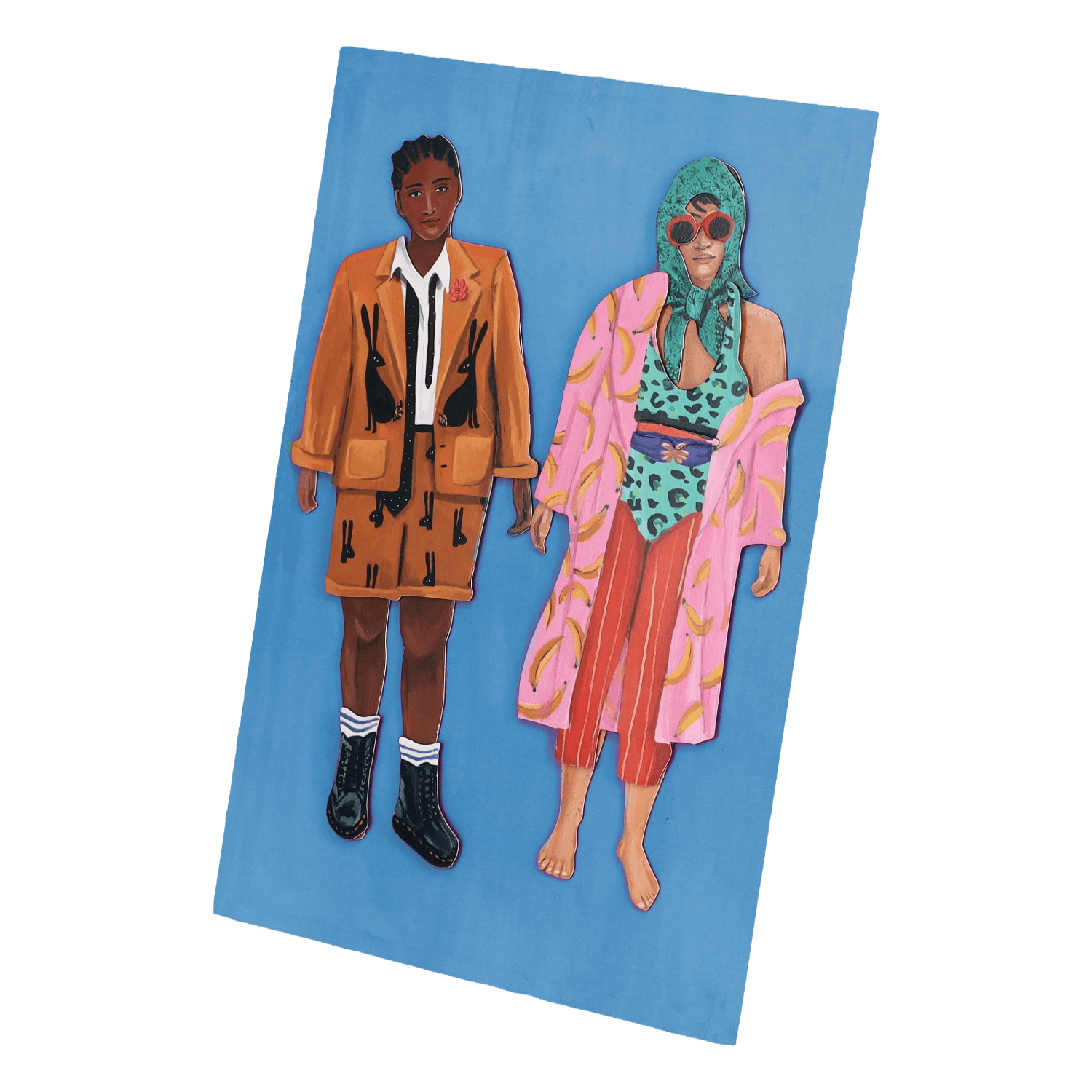 Illustration of two people on a blue background