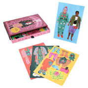 Colorful magnetic dolls packaging with illustrated characters and items