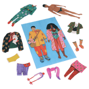 Colorful magnetic dolls with accessories.