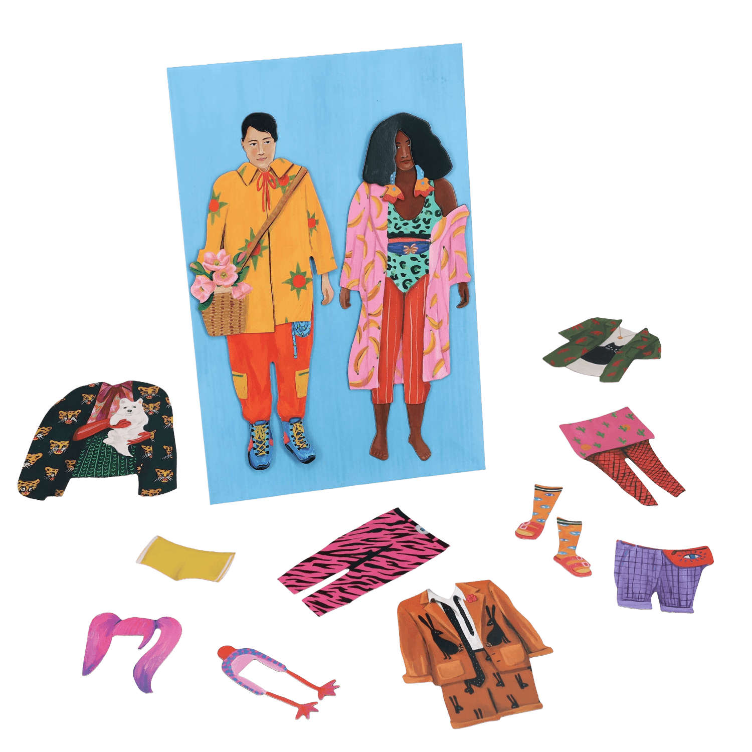 Two magnetic dolls with accessories on 
