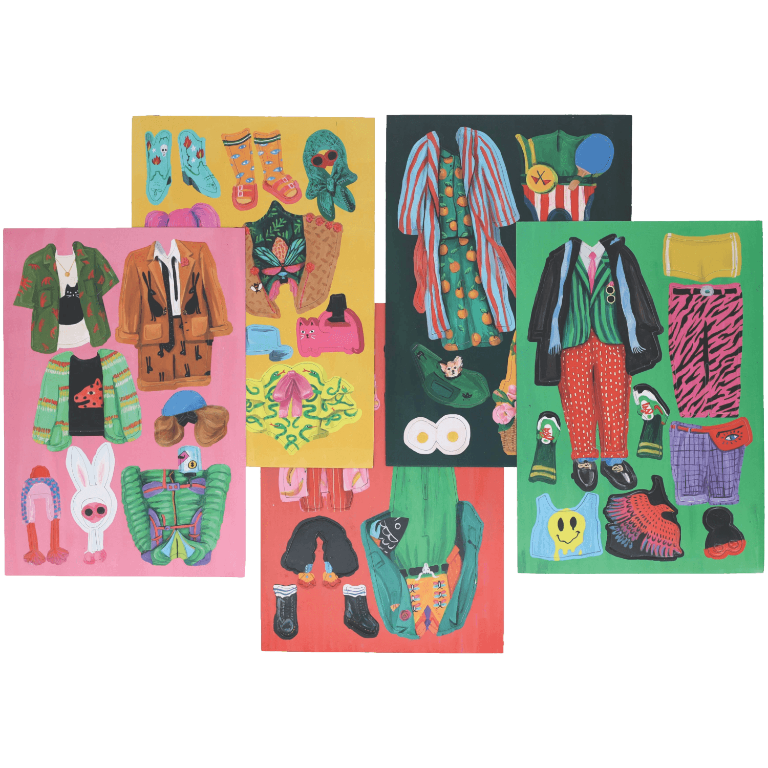 Set of colorful illustrations of clothing and accessories.
