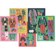 Set of colorful illustrations of clothing and accessories.