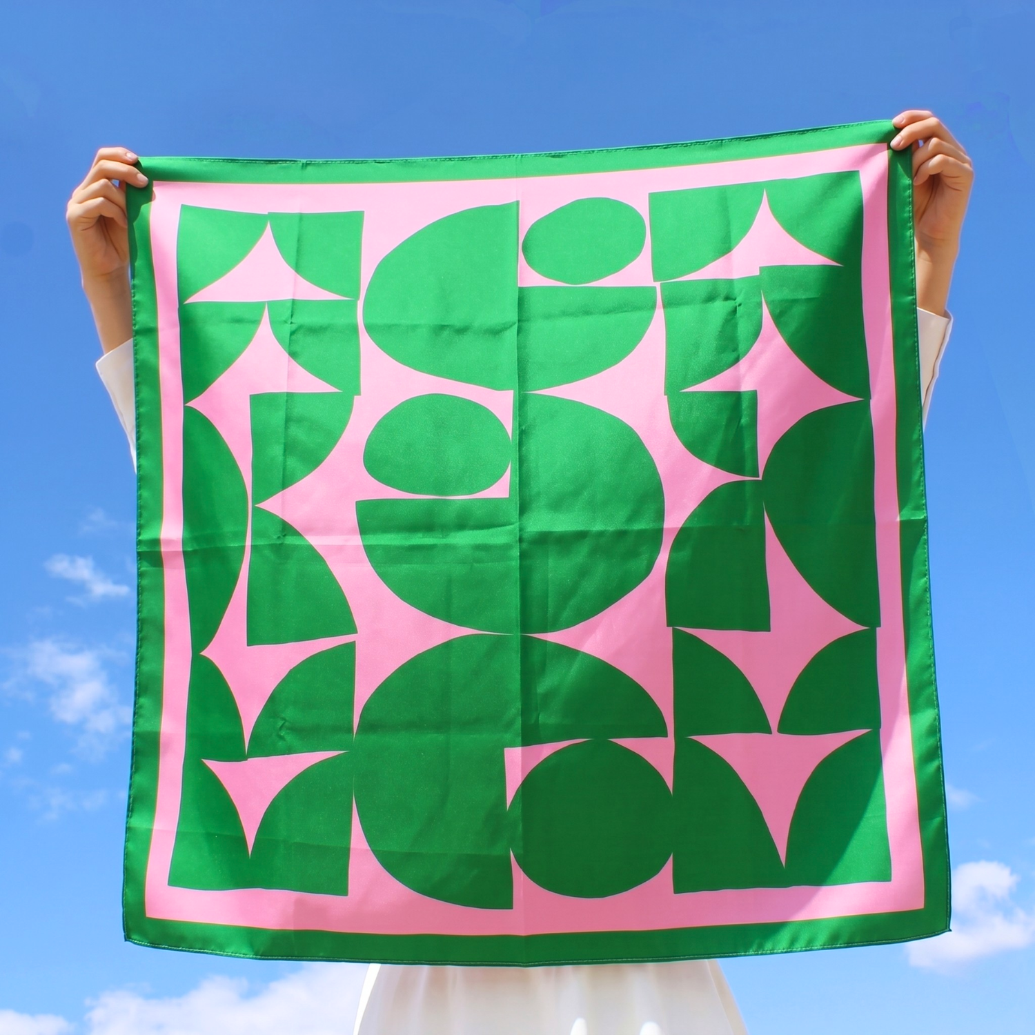 Green and Pink Geometric Silk Scarf