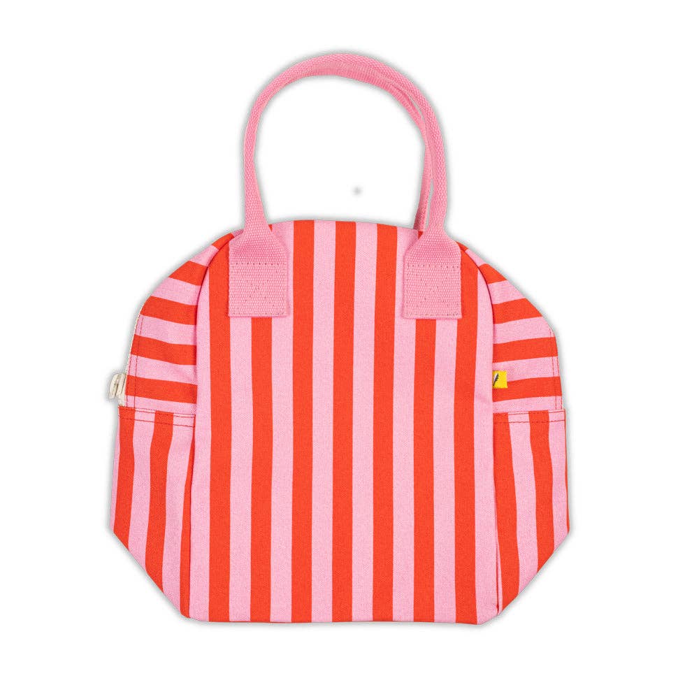 Awning Stripe Pink Zipper Lunch Bag