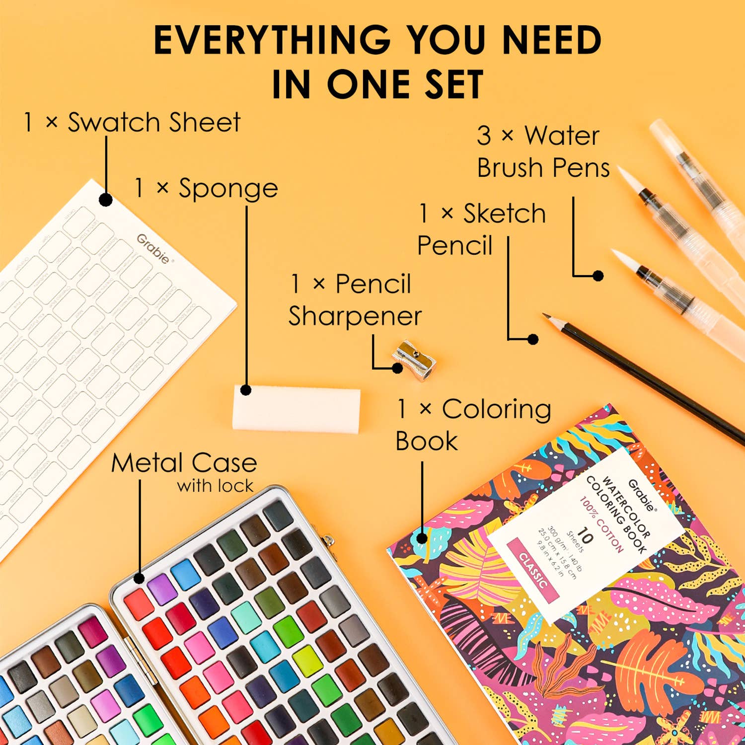 Watercolor Set Of 168 With Coloring Book