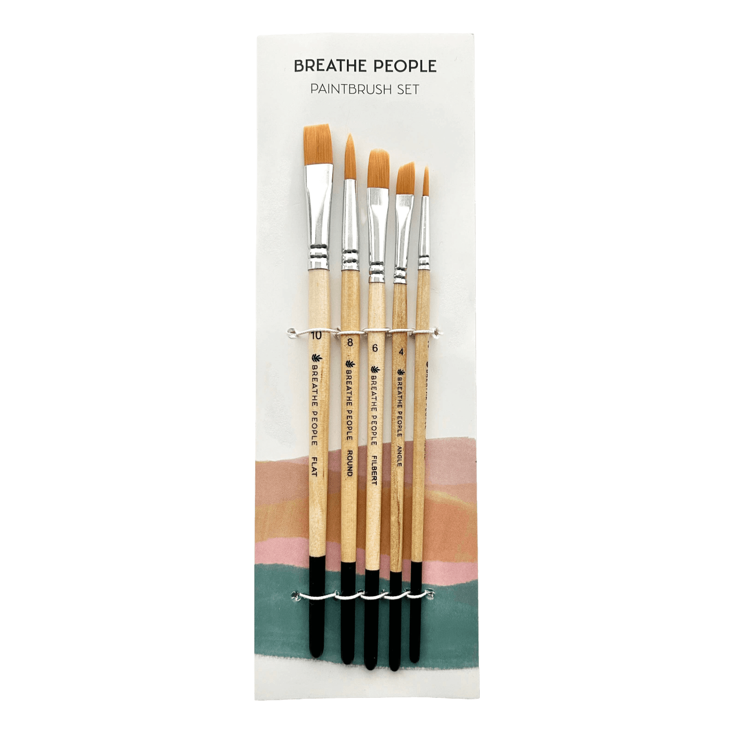 Set of paintbrushes in packaging with 'Breathe People' branding on a white background