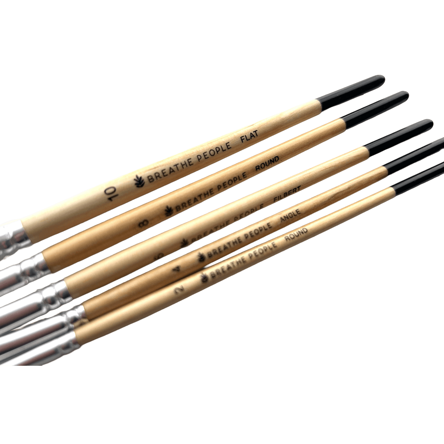 Set of paintbrushes with 'Breathe People' branding on a black background