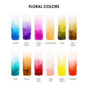Color swatches labeled with floral color names on a white background
