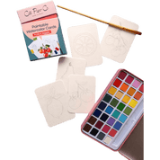 Paintable fruit and vegetable watercolor cards with a brush and color palette
