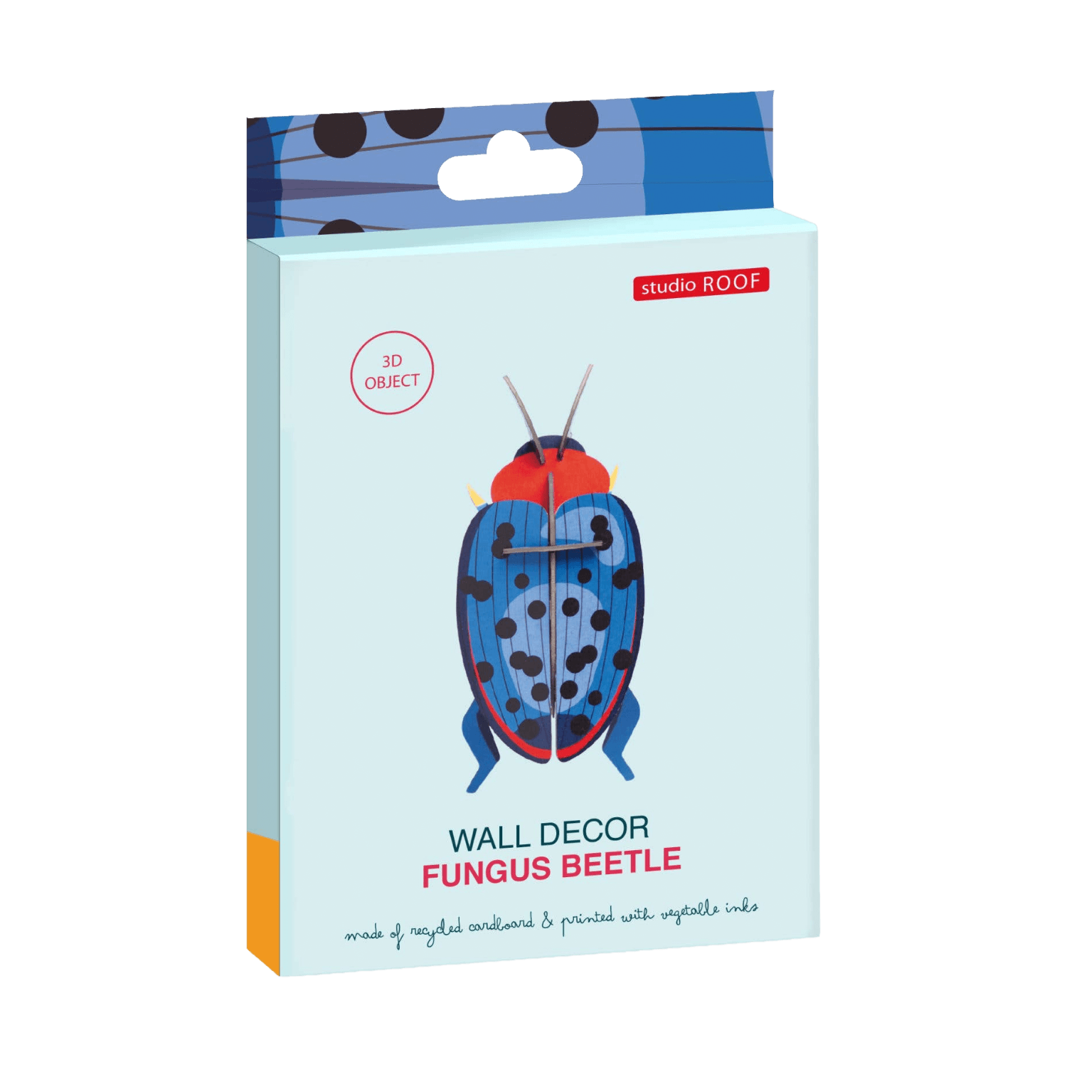 Packaging of wall decor with a fungus beetle design.