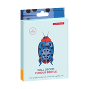 Packaging of wall decor with a fungus beetle design.