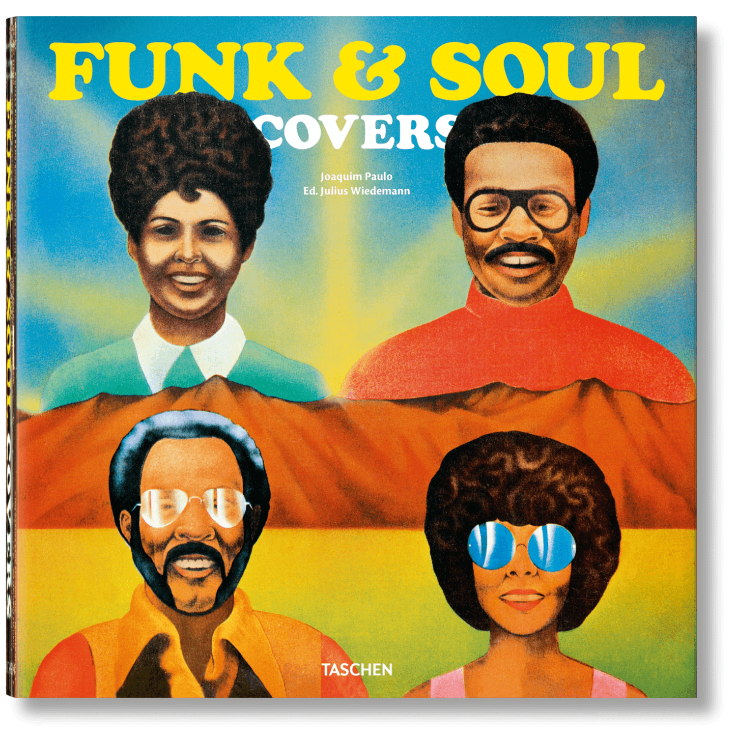 Book cover titled 'Funk & Soul Covers' featuring four illustrated faces with colorful background.