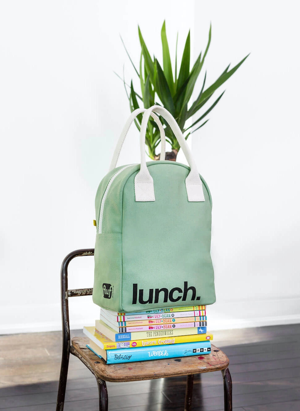 'Lunch' Moss Green Organic Cotton Zipper Lunch Bag