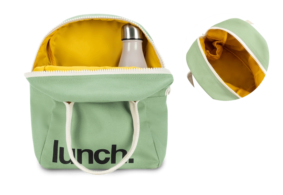 'Lunch' Moss Green Organic Cotton Zipper Lunch Bag