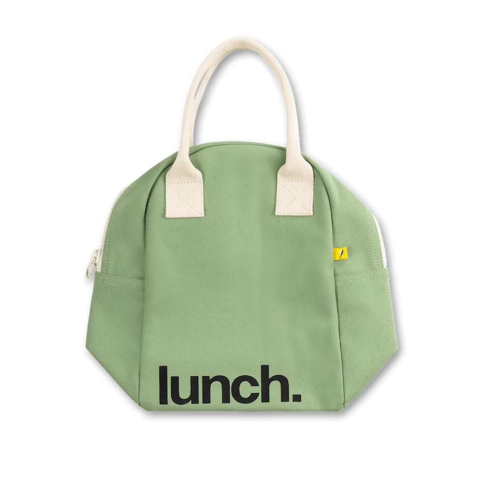 'Lunch' Moss Green Organic Cotton Zipper Lunch Bag