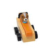 Toy hot dog car with a brown dog driver. 