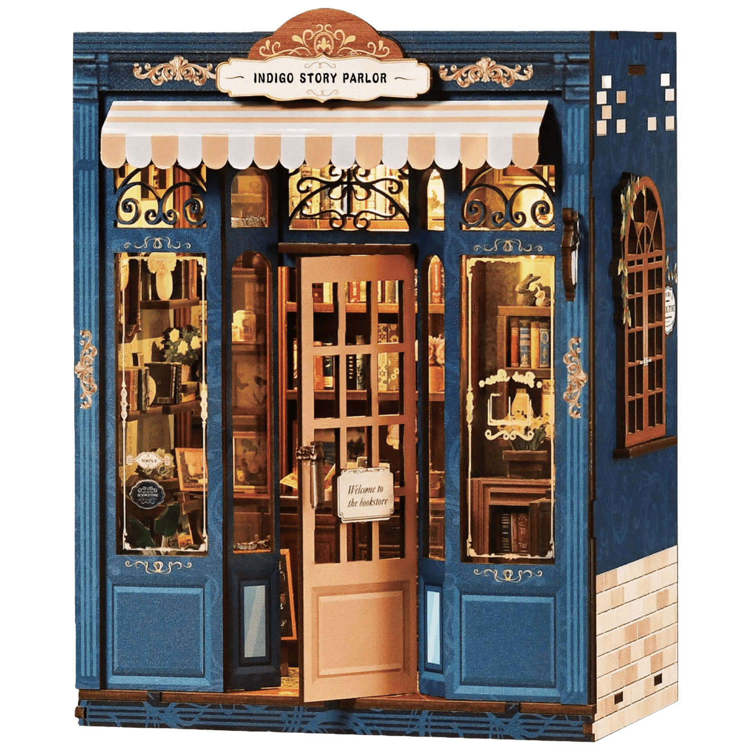 Indigo Story Parlor model with blue exterior and wooden interior