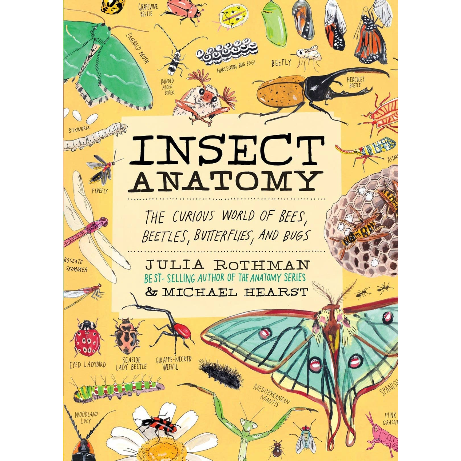 Book cover of 'Insect Anatomy' with illustrations of various insects on a yellow background.