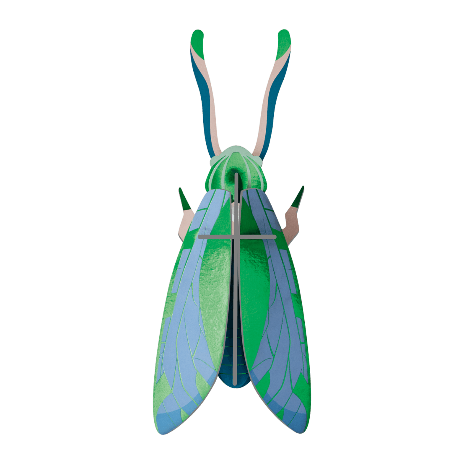 Colorful grasshopper-shaped paper figurine. 