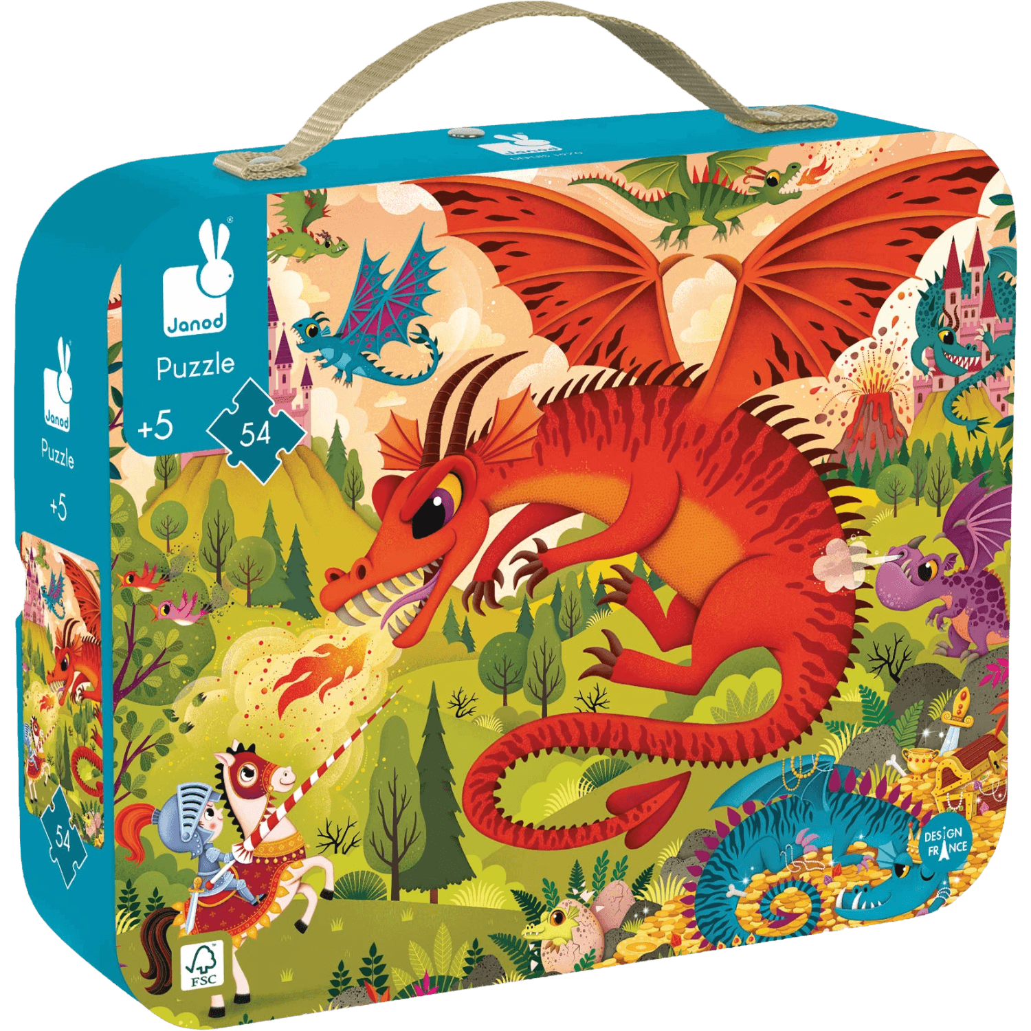 Dragon-themed puzzle suitcase with colorful design