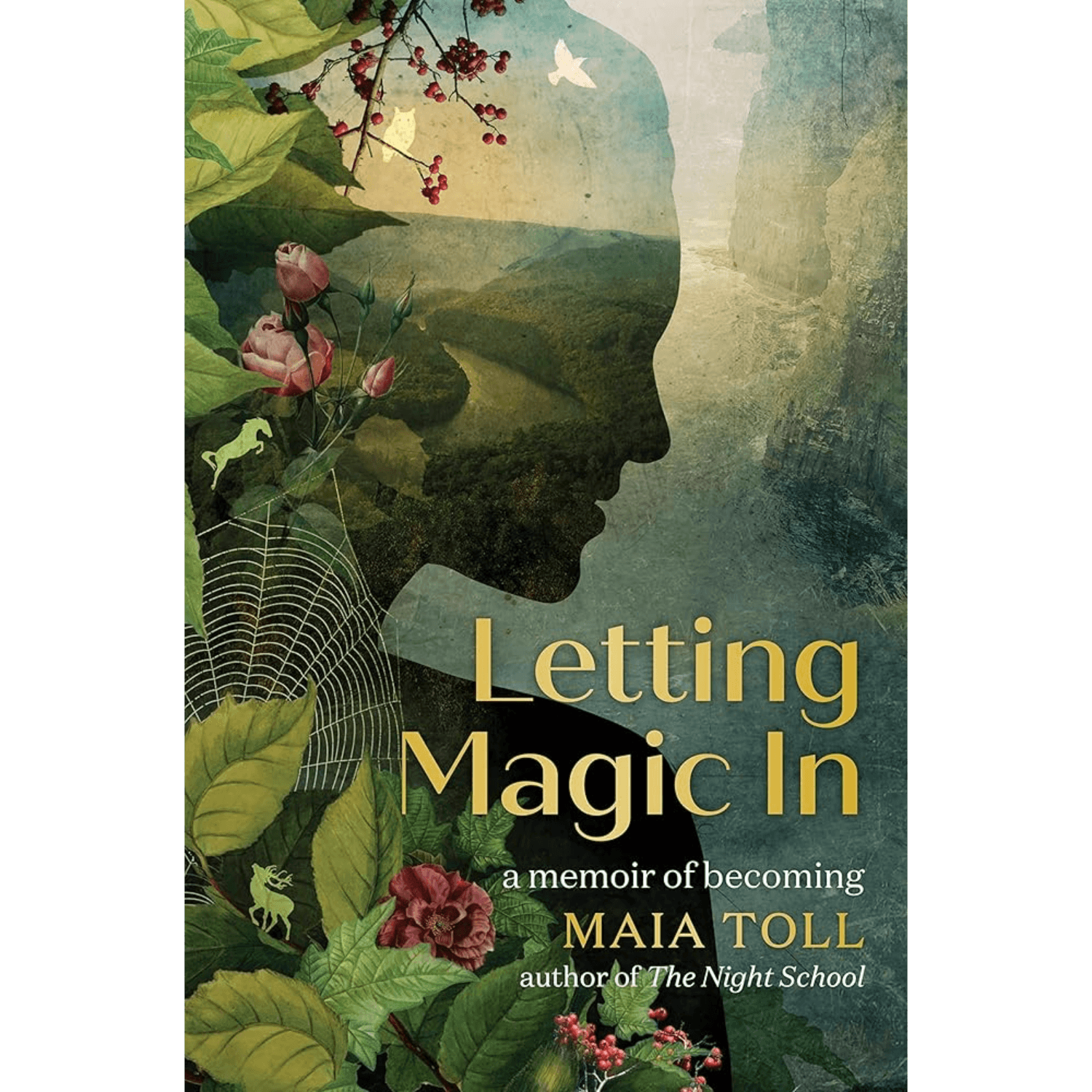 Book cover of 'Letting Magic In' with a silhouette of a person, nature elements, and text.