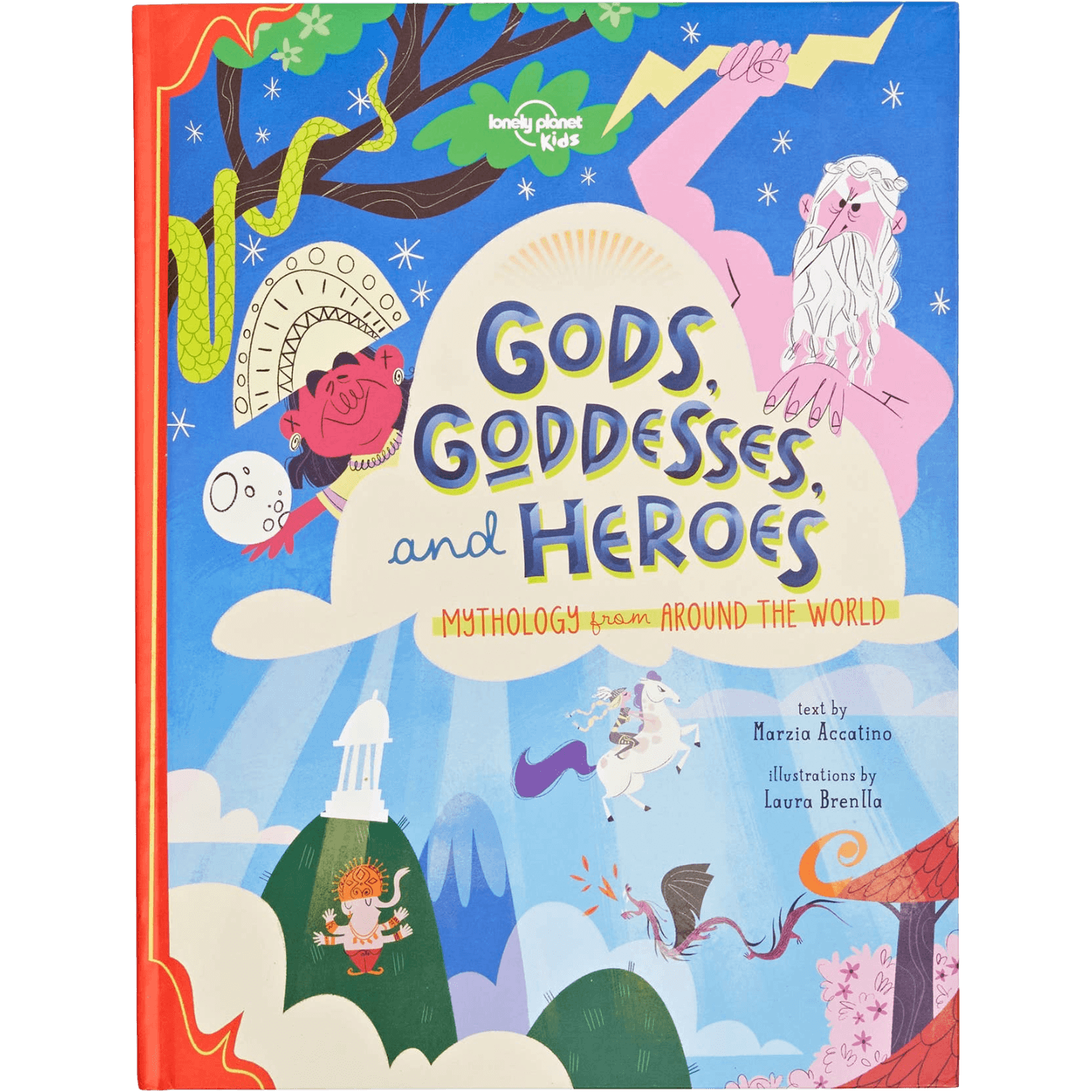 Book cover of 'Gods, Goddesses, and Heroes' with colorful illustrations and text.