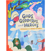 Book cover of 'Gods, Goddesses, and Heroes' with colorful illustrations and text.