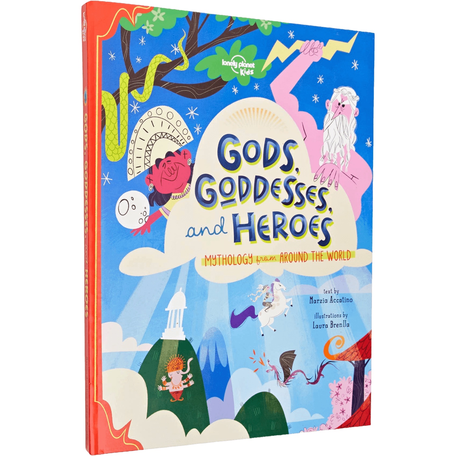 Book titled 'Gods, Goddesses and Heroes' with colorful illustrations on a blue background