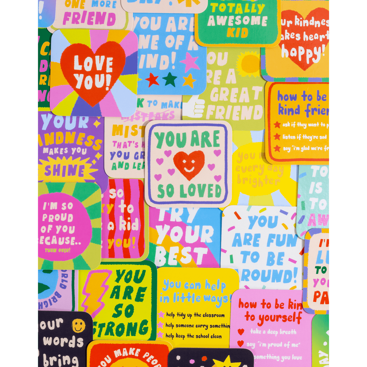 Colorful motivational cards with positive messages.