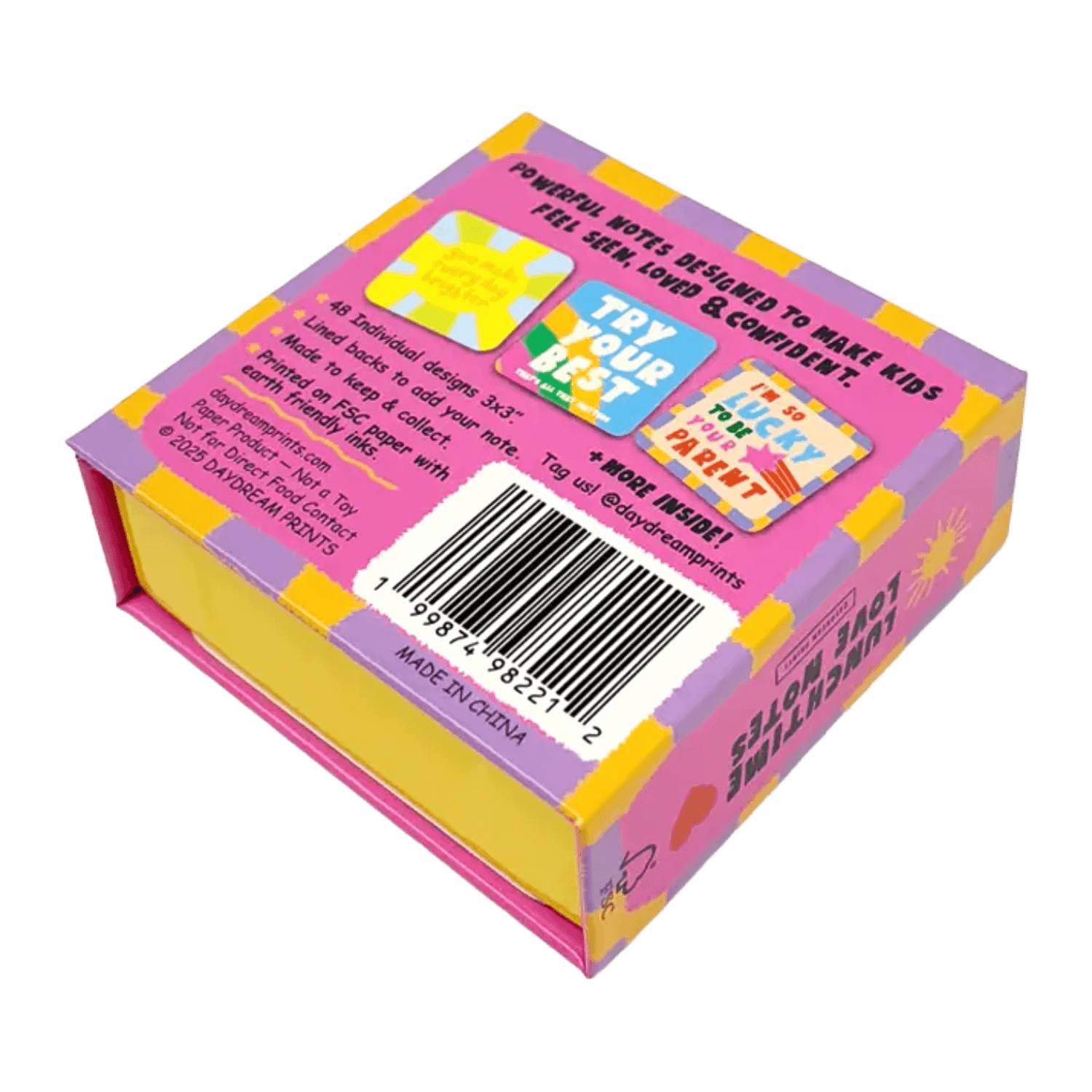 Colorful box of self-esteem cards with a barcode 