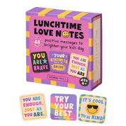 Box of 'Lunchtime Love Notes' with colorful cards on a black background
