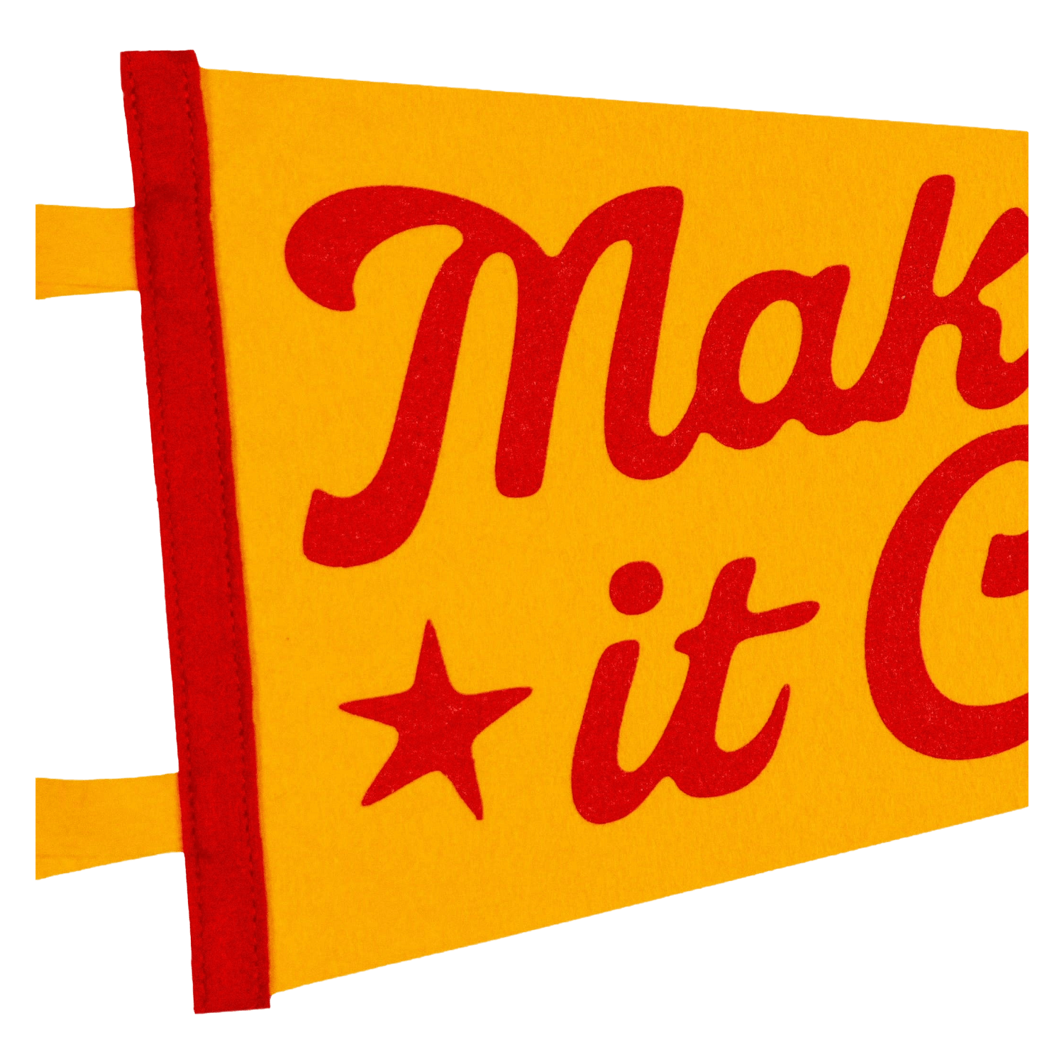 Yellow sign with red text and a star