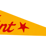 Yellow banner with red text and star