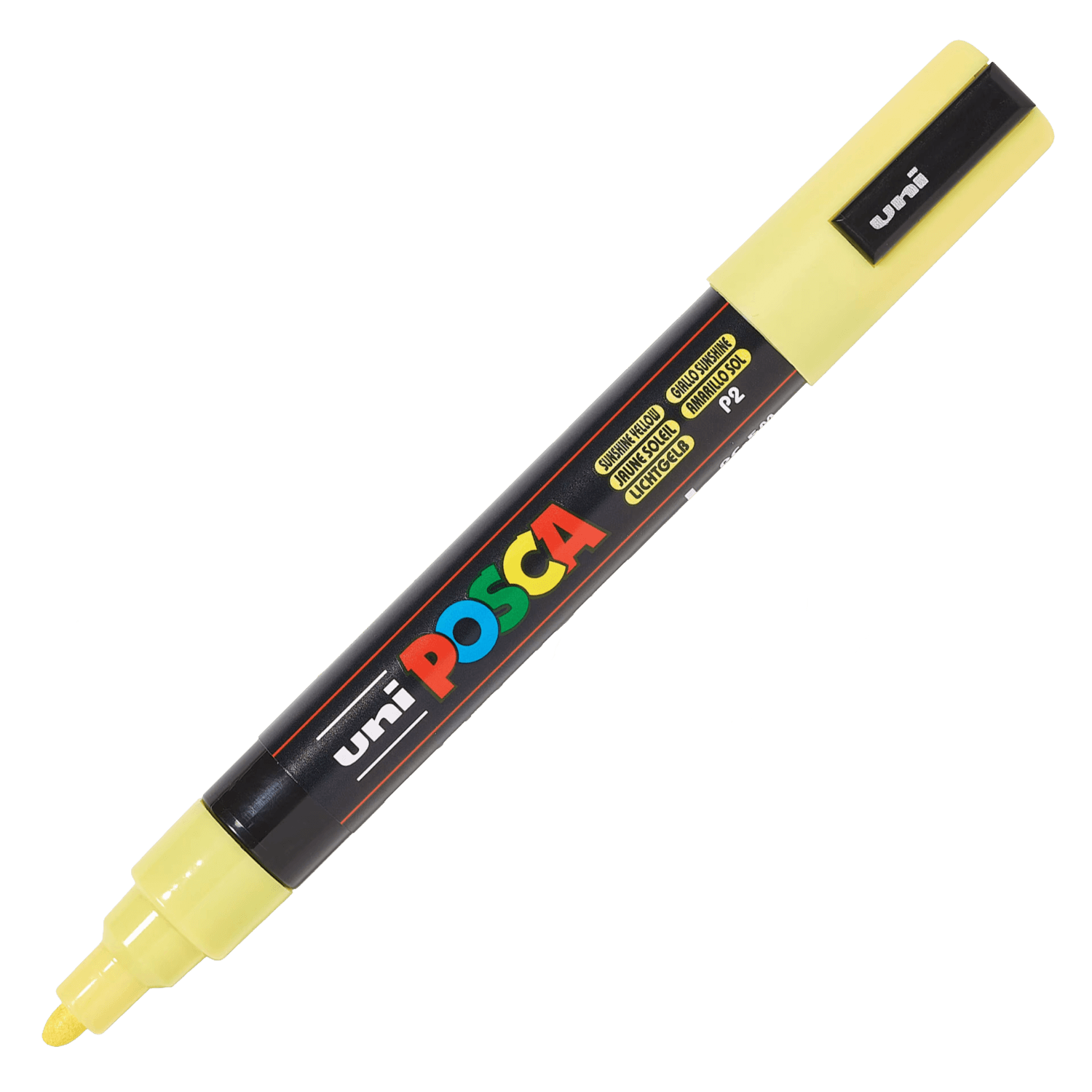 Yellow marker with 'uni POSCA' branding on a black background