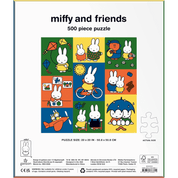 Miffy and friends 500 piece puzzle packaging with colorful illustrations of Miffy in various poses.